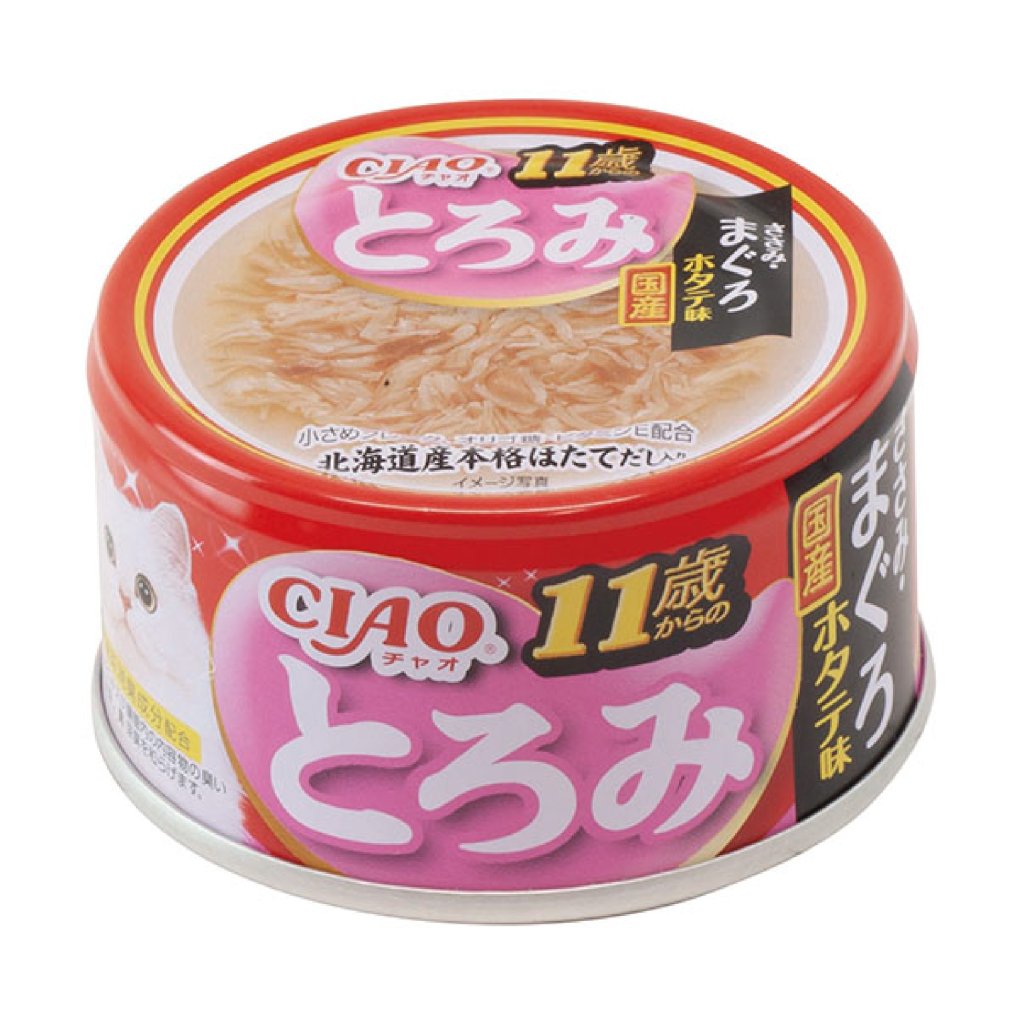 CIAO - 濃湯 11歲老貓用 雞肉+吞拿魚 元貝味 貓罐 85g