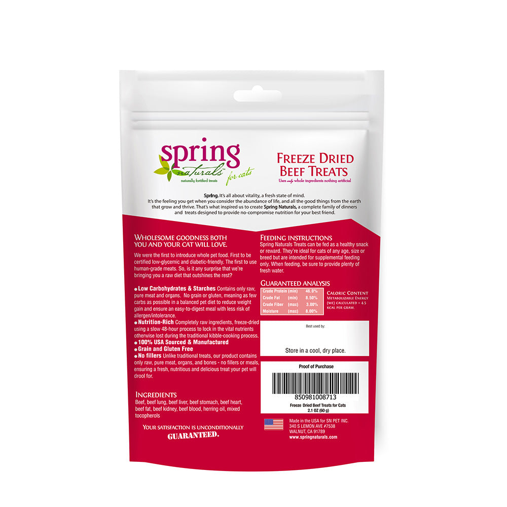Spring Naturals - 冷凍脫水貓小食系列（小魚乾／牛肉／三文魚）