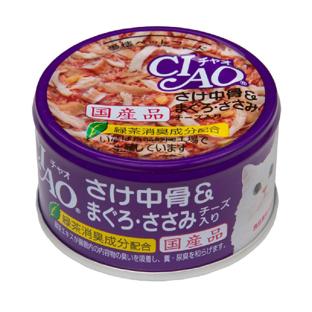 CIAO -  雞肉+三文魚&吞拿魚雞肉+芝士貓罐頭 85g