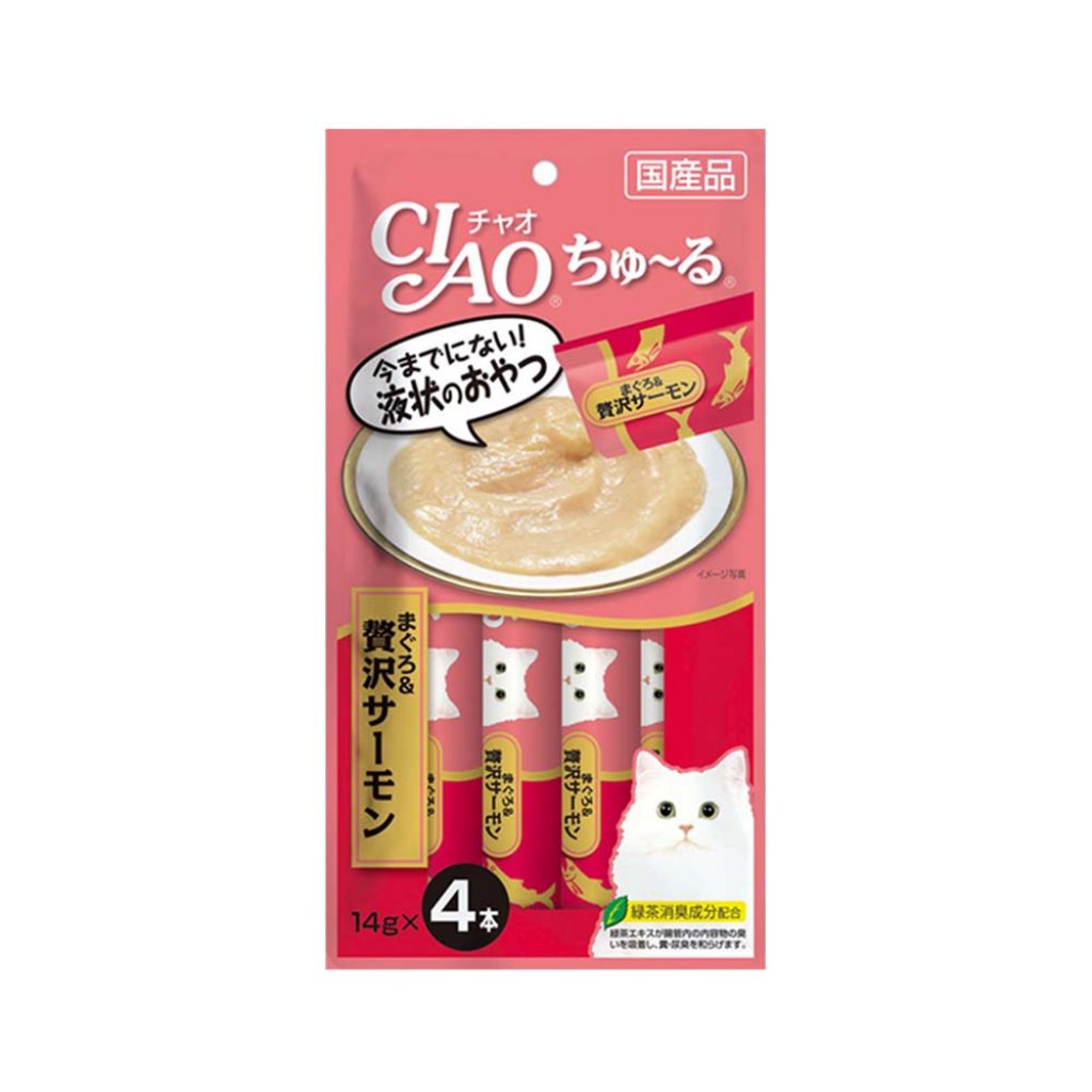 CIAO -貓零食 吞拿魚+三文魚醬肉泥 4本