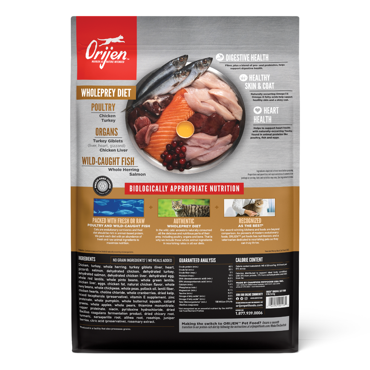 Orijen - 全貓無穀物雞肉成貓及幼貓配方（1.8kg／5.4kg）